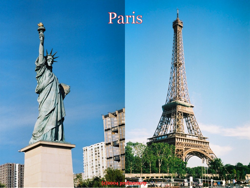壁紙 エッフェル塔と自由の女神 1024x768 フランス パリ オリジナル壁紙写真集 ヨーロッパ雑学講座